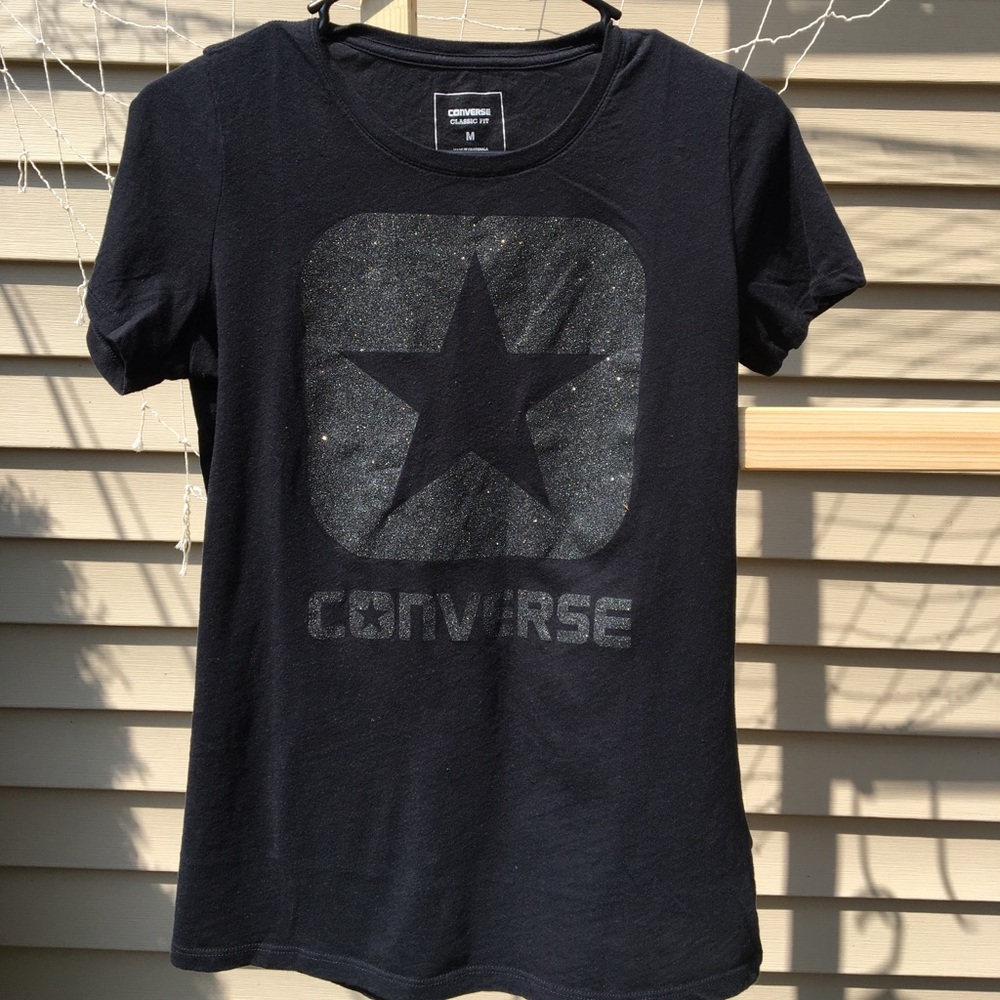 Black glitter ladies converse tee
